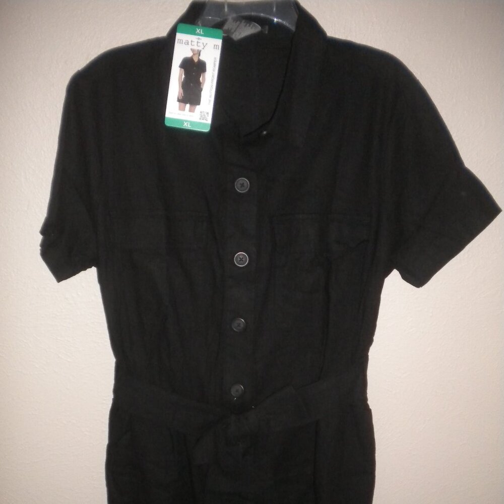 Matty M Women's Size XL Black Linen Blend Shorts Romper NWT - Picture 2 of 5